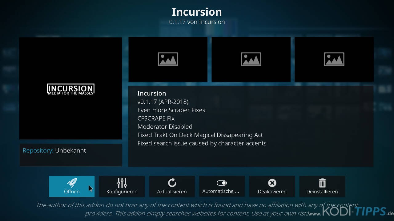 Incursion Kodi Addon herunterladen & installieren - Schritt 10