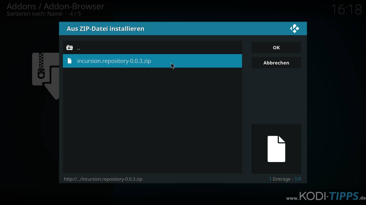 Incursion Kodi Addon herunterladen & installieren - Schritt 2