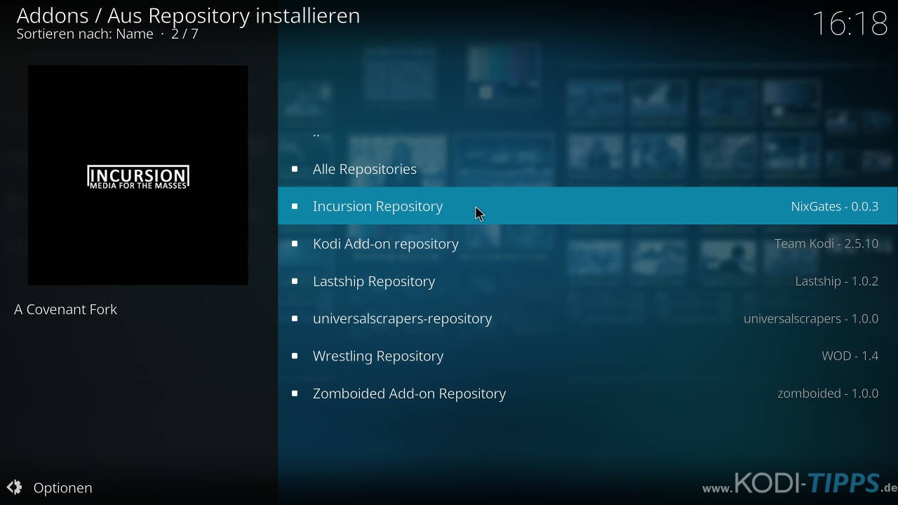 Incursion Kodi Addon herunterladen & installieren - Schritt 5