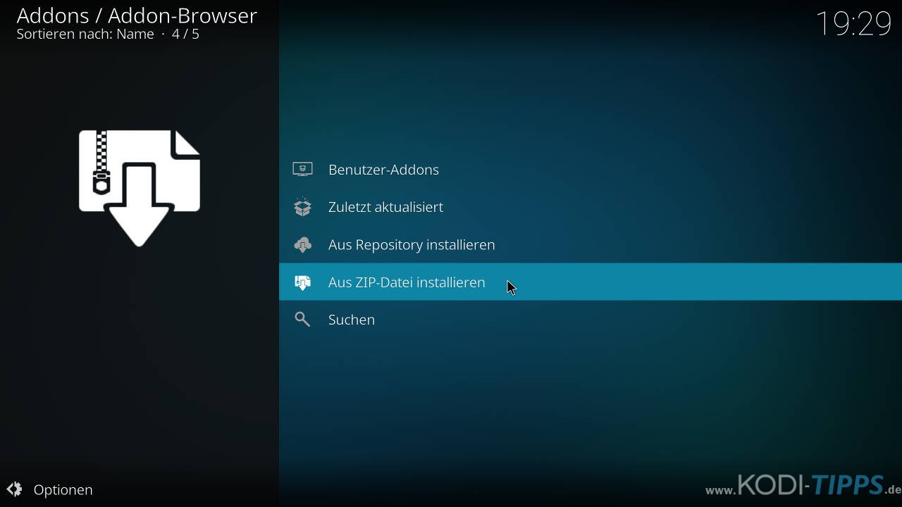 Kodi Addon-Browser Aus ZIP-Datei installieren