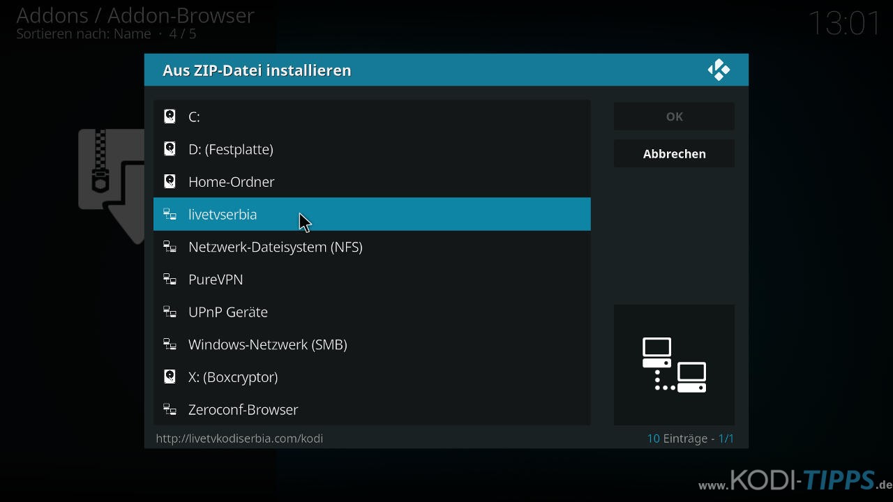 Live TV Serbia Kodi Addon installieren - Schritt 1