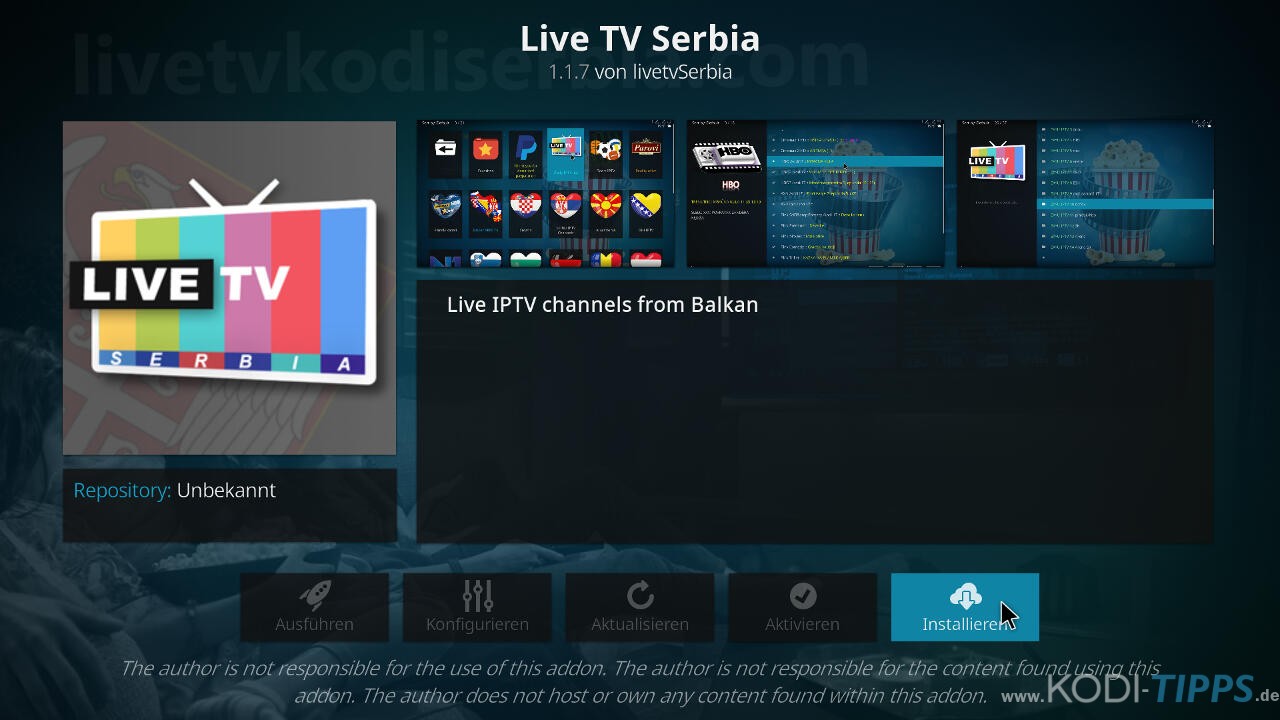 Live TV Serbia Kodi Addon installieren - Schritt 9