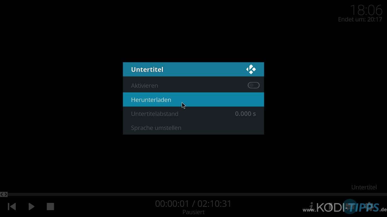 Untertitel in Kodi suchen und anzeigen - Schritt 2