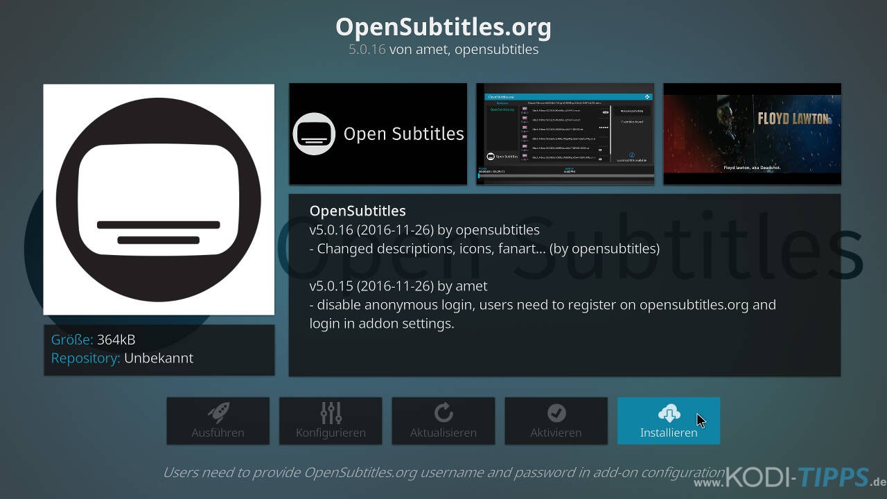 OpenSubtitles.org Kodi Addon installieren - Schritt 3