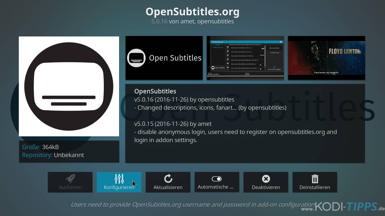 OpenSubtitles.org Kodi Addon installieren - Schritt 5
