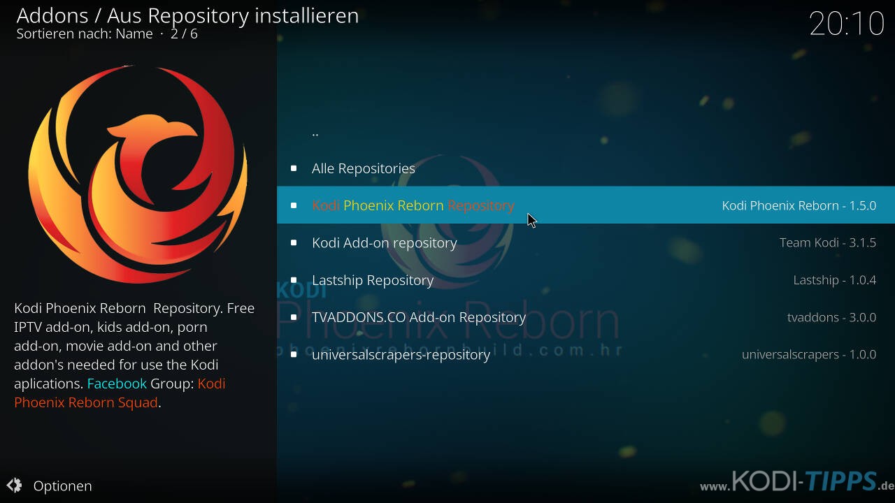 Phoenix Reborn IPTV Kodi Addon installieren - Schritt 5