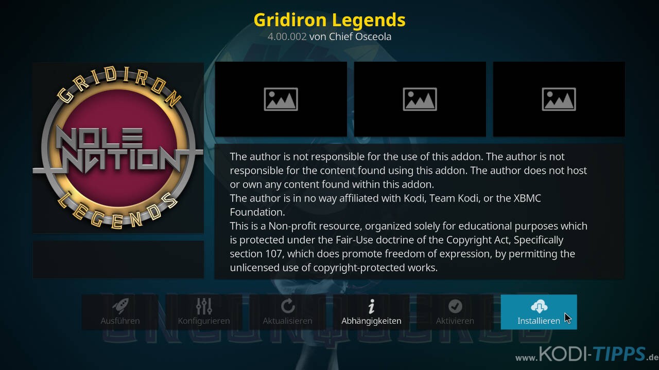 GridIron Legends Kodi Addon installieren - Schritt 8