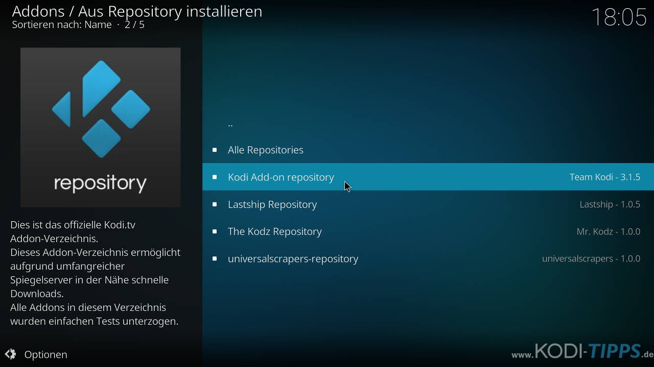 Kodi Addon-Browser - Kodi Addon Repository auswählen