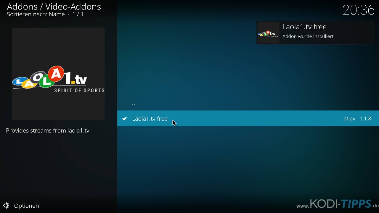 LAOLA1 Kodi Addon installieren - Schritt 9