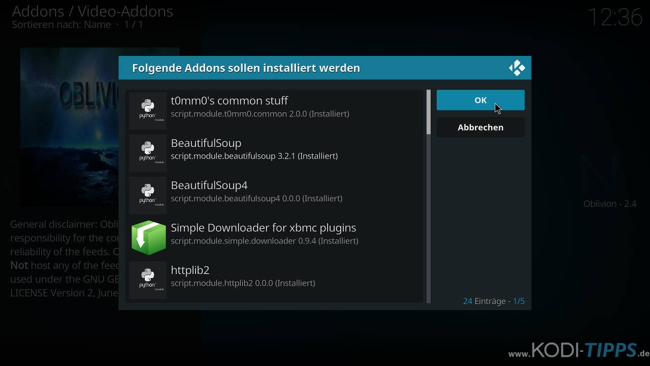 Oblivion Streams Kodi Addon installieren - Schritt 9