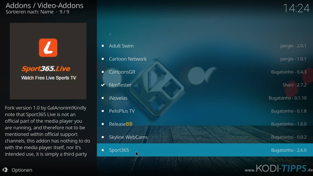 Sport 365 Kodi Addon installieren - Schritt 7