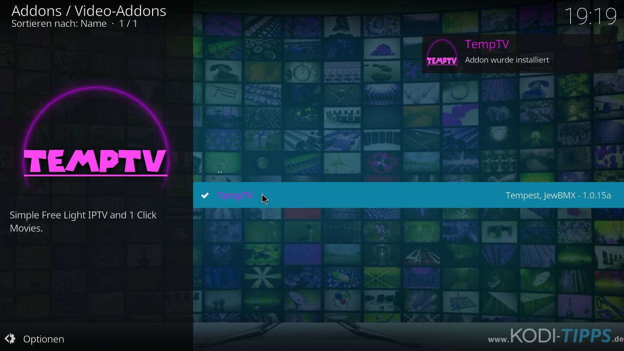 TempTV Kodi Addon installieren - Schritt 10