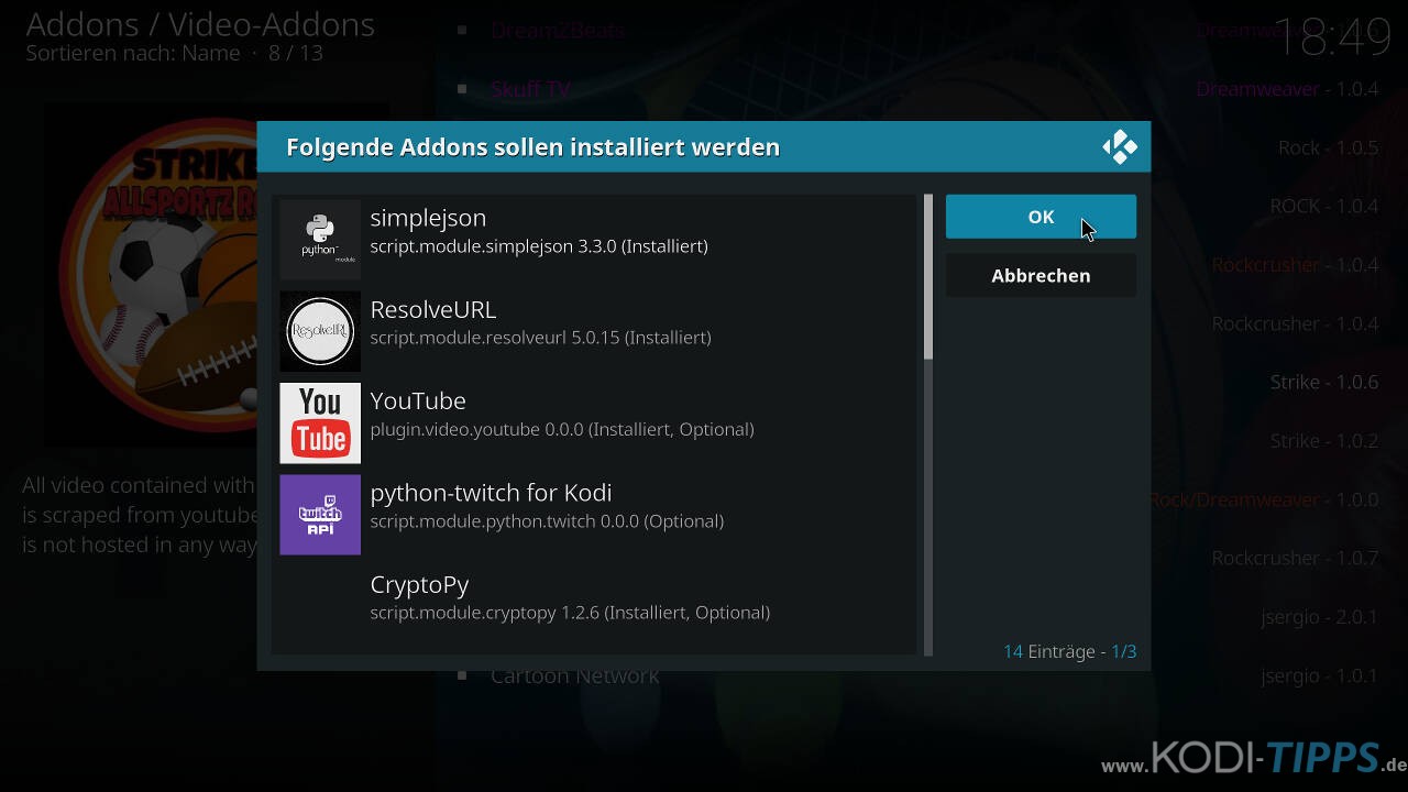 Strikes AllSportz Recaps Kodi Addon installieren - Schritt 9