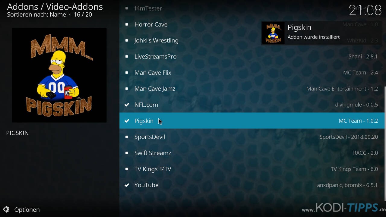 Pigskin Kodi Addon installieren - Schritt 10