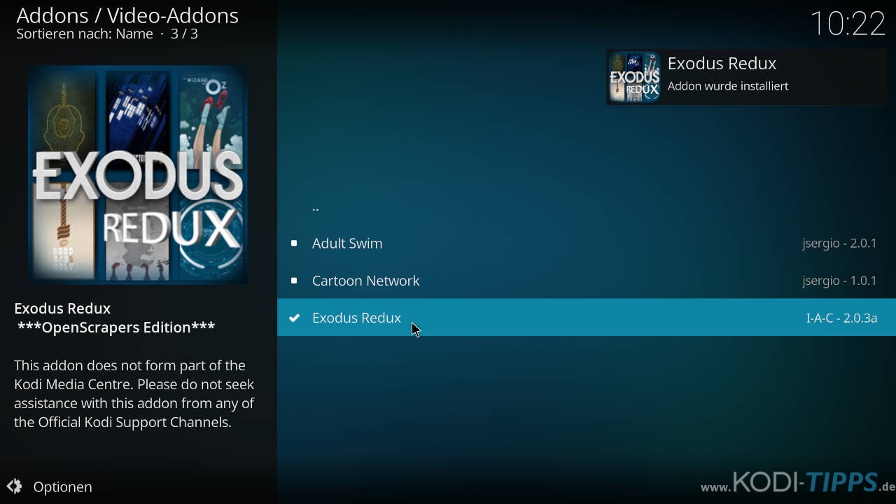 Exodus Redux Kodi Addon installieren - Schritt 10