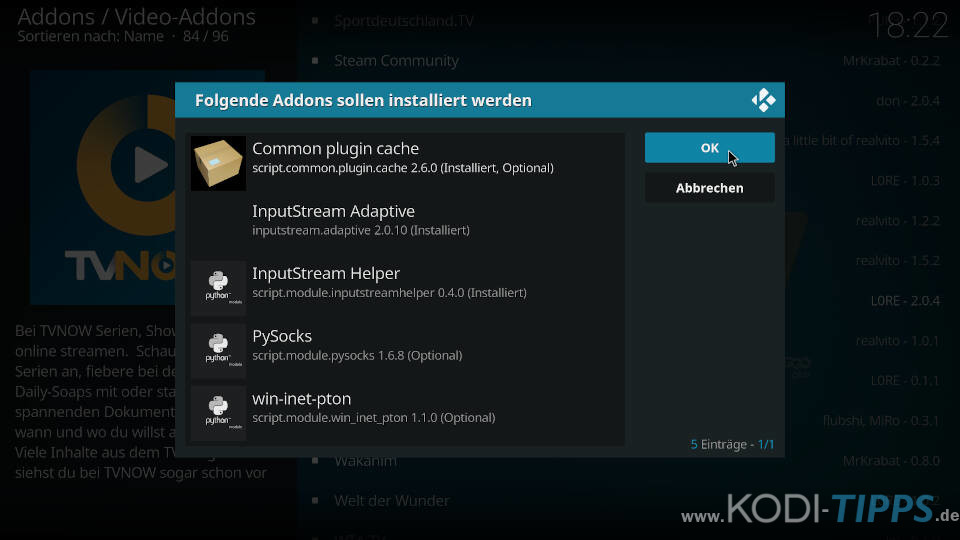 TV NOW Kodi Addon installieren - Schritt 4