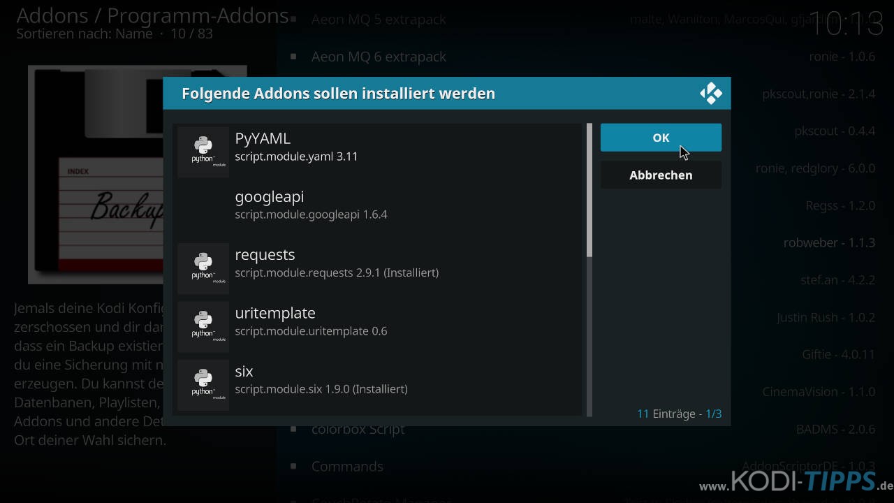 Kodi Backup Addon installieren - Schritt 4