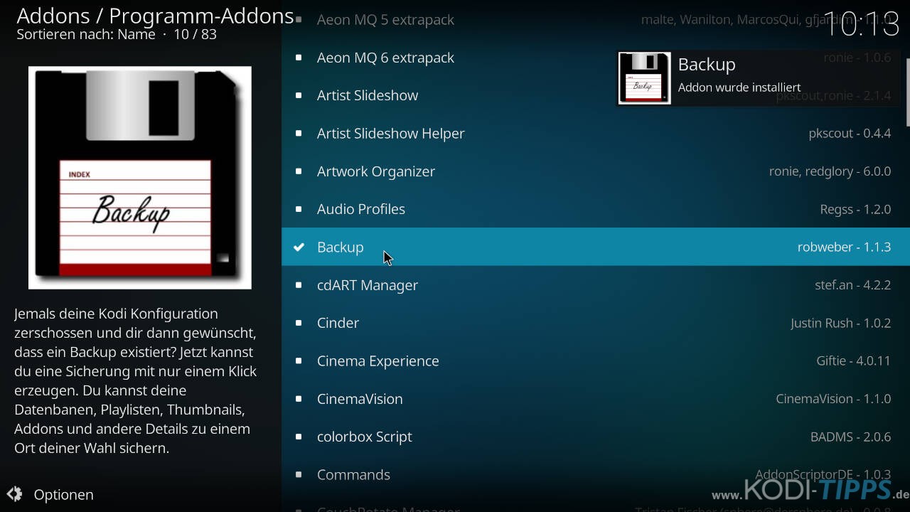 Kodi Backup Addon installieren - Schritt 5