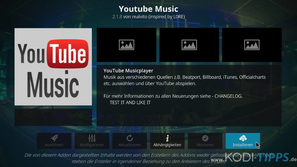 YouTube Music Kodi Addon installieren - Schritt 3