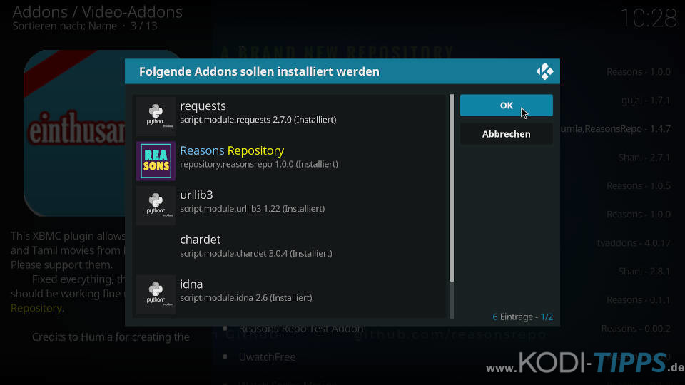 Einthusan Kodi Addon installieren - Schritt 9