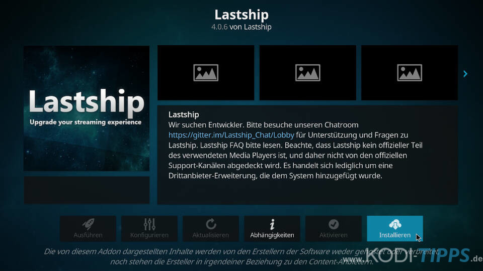 Lastship mit dem Kodzi Kodi Addon installieren - Schritt 8