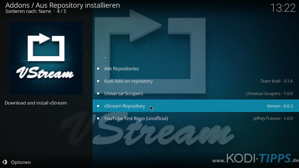 vStream Kodi Addon installieren - Schritt 5
