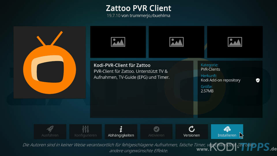 Zattoo PVR Client installieren und einrichten - Schritt 3