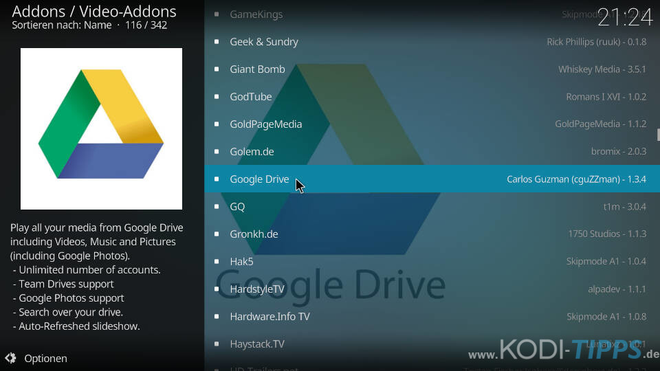 Google Drive Kodi Addon installieren und einrichten - Schritt 2