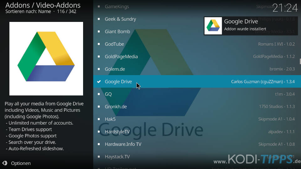 Google Drive Kodi Addon installieren und einrichten - Schritt 5