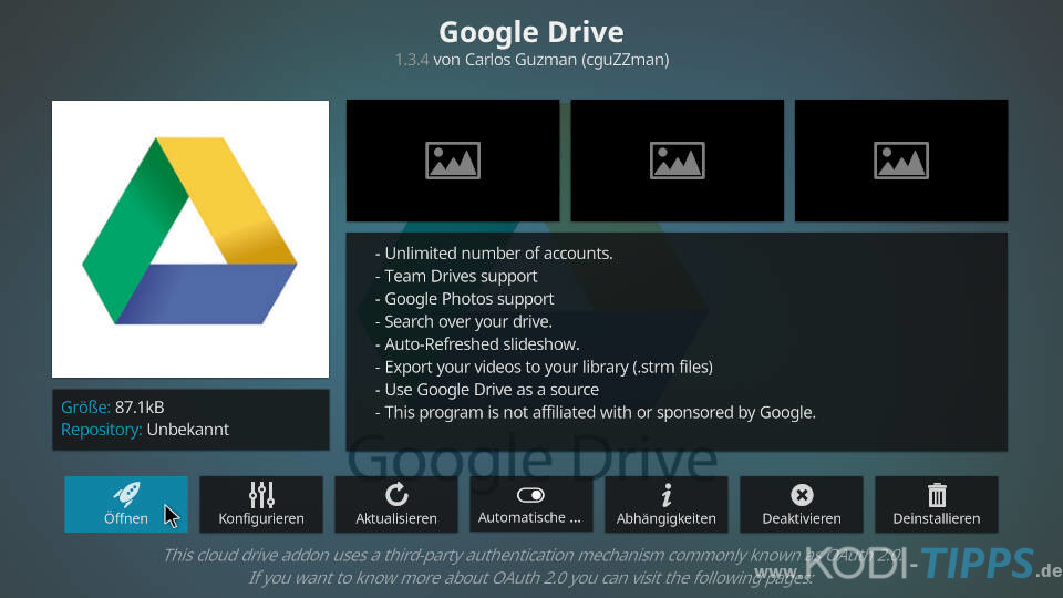 Google Drive Kodi Addon installieren und einrichten - Schritt 6