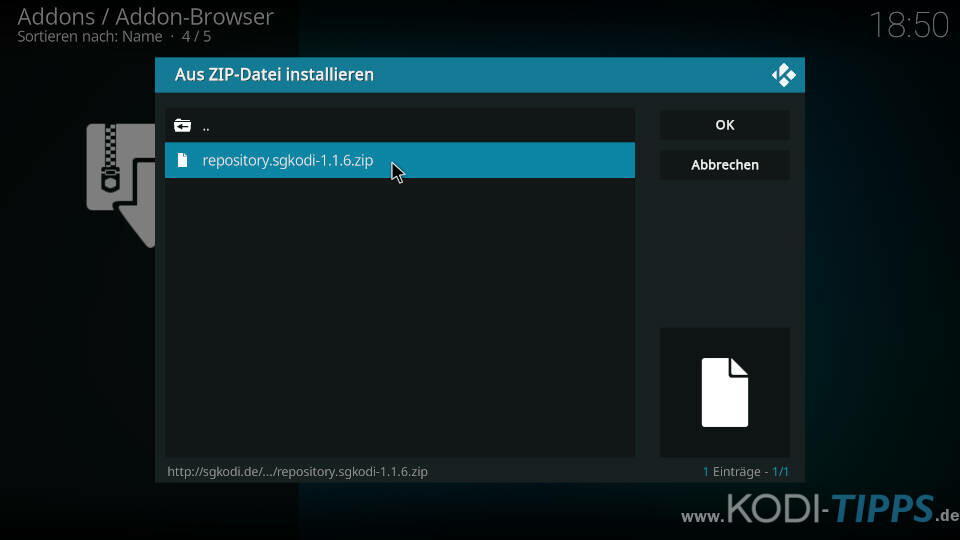 SGK Kodi Repository installieren - Schritt 2