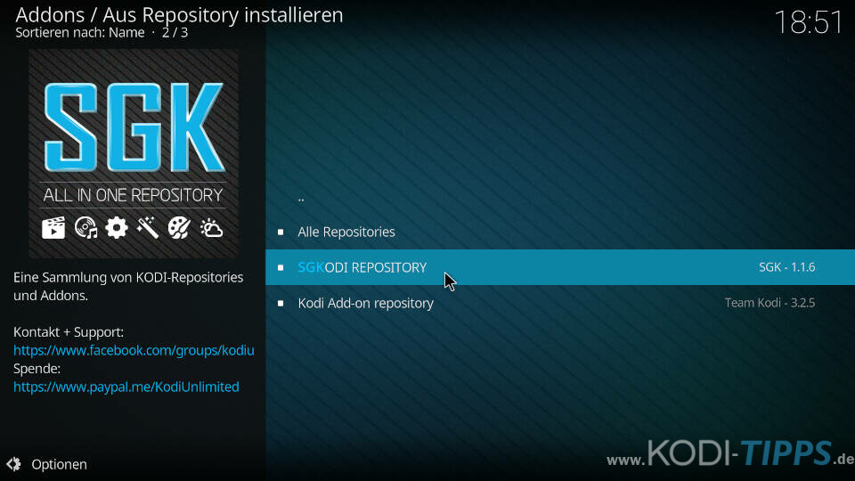 SGK Kodi Repository installieren - Schritt 5