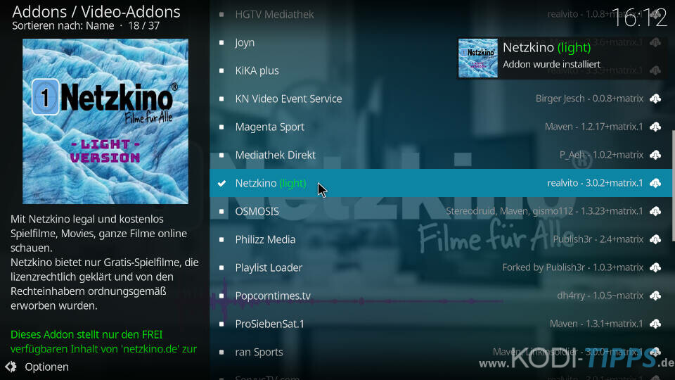 Netzkino Kodi Addon installieren - Schritt 4