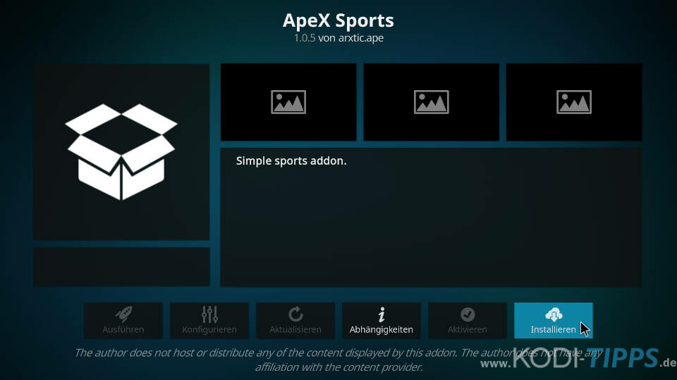 ApeX Sports Kodi Addon installieren - Schritt 8