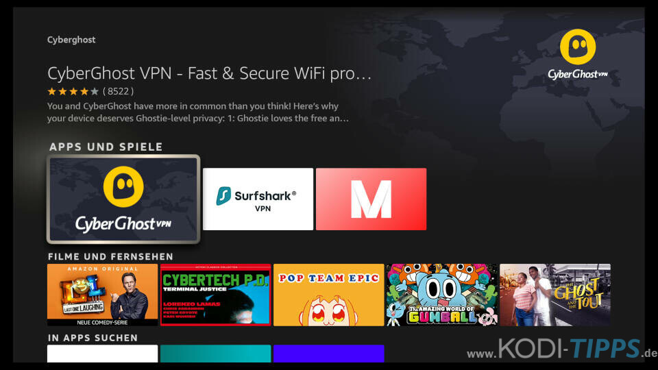 CyberGhost auf Amazon Fire TV installieren - Schritt 3