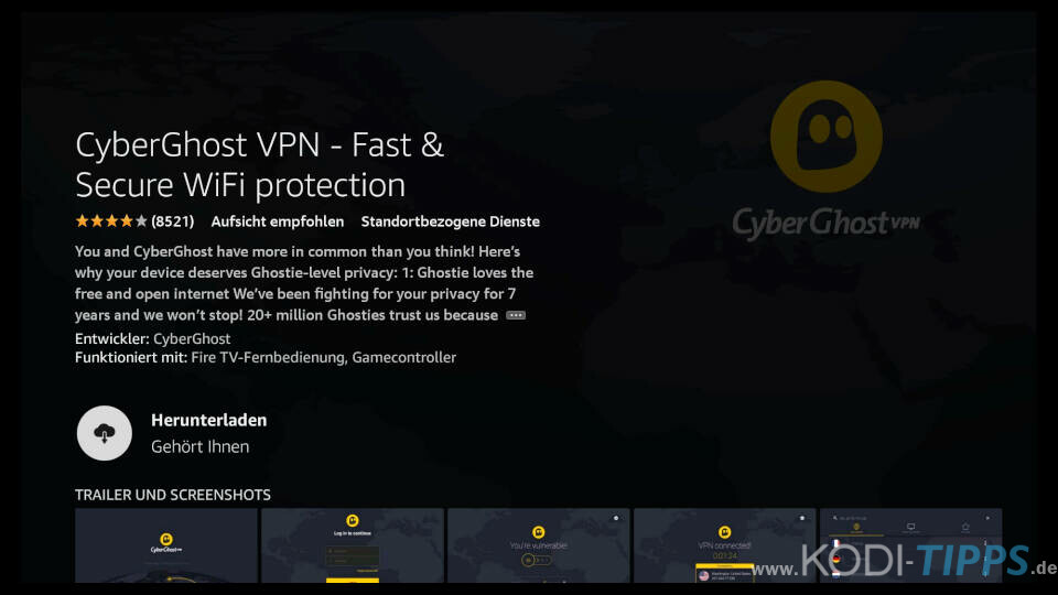 CyberGhost auf Amazon Fire TV installieren - Schritt 4