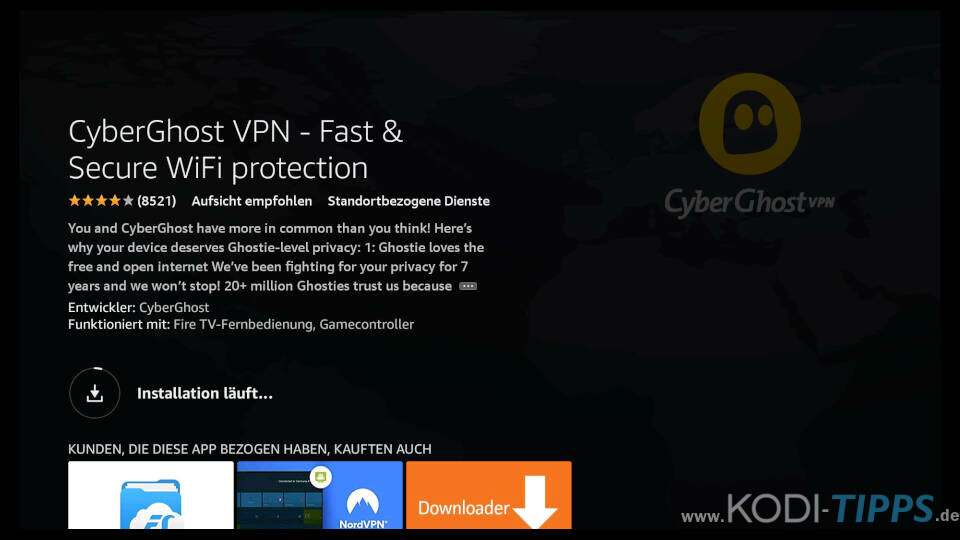 CyberGhost auf Amazon Fire TV installieren - Schritt 5