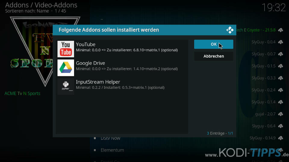 ACME TV N Sports Kodi Addon installieren - Schritt 9