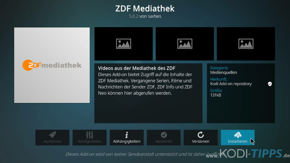 ZDF Mediathek Kodi Addon installieren - Schritt 3