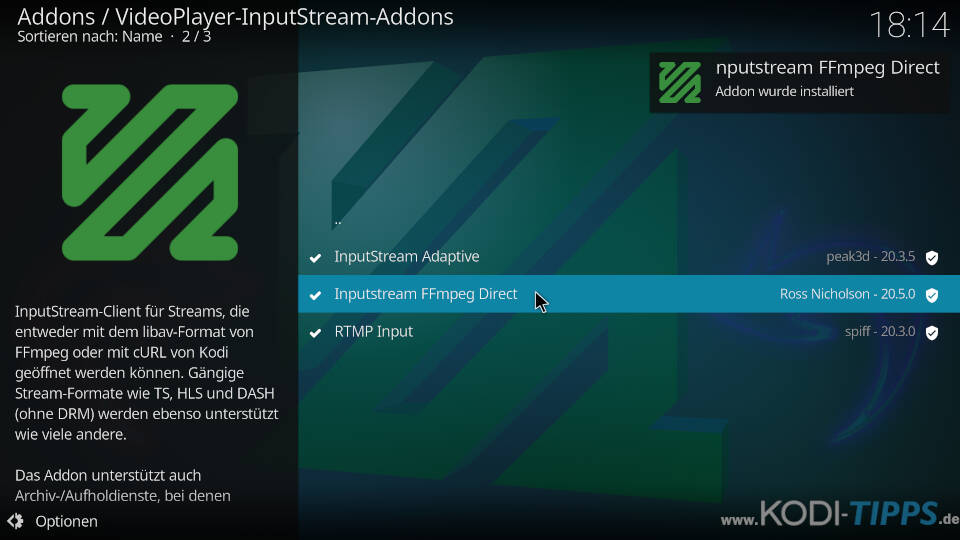 Kodi InputStream Adaptive & RTMP Input installieren - Schritt 12