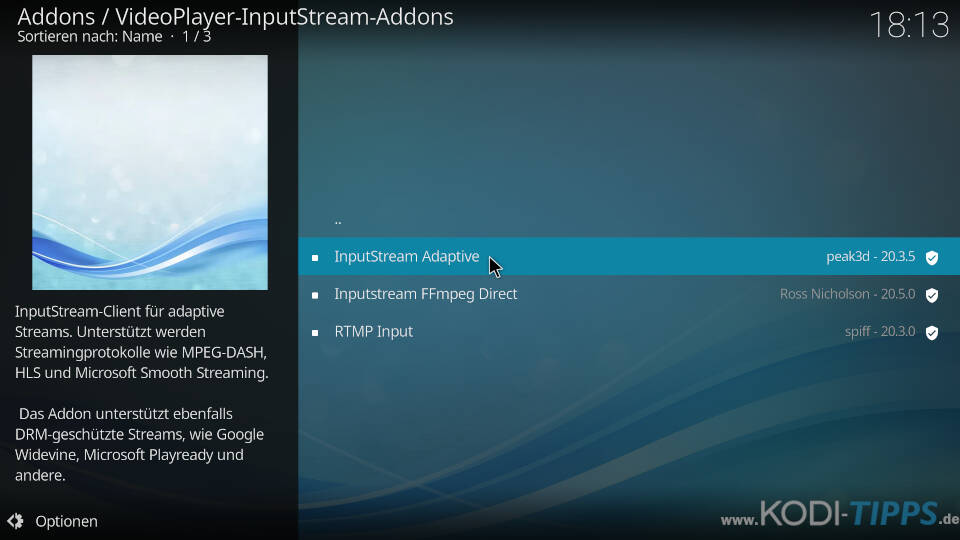 Kodi InputStream Adaptive & RTMP Input installieren - Schritt 6