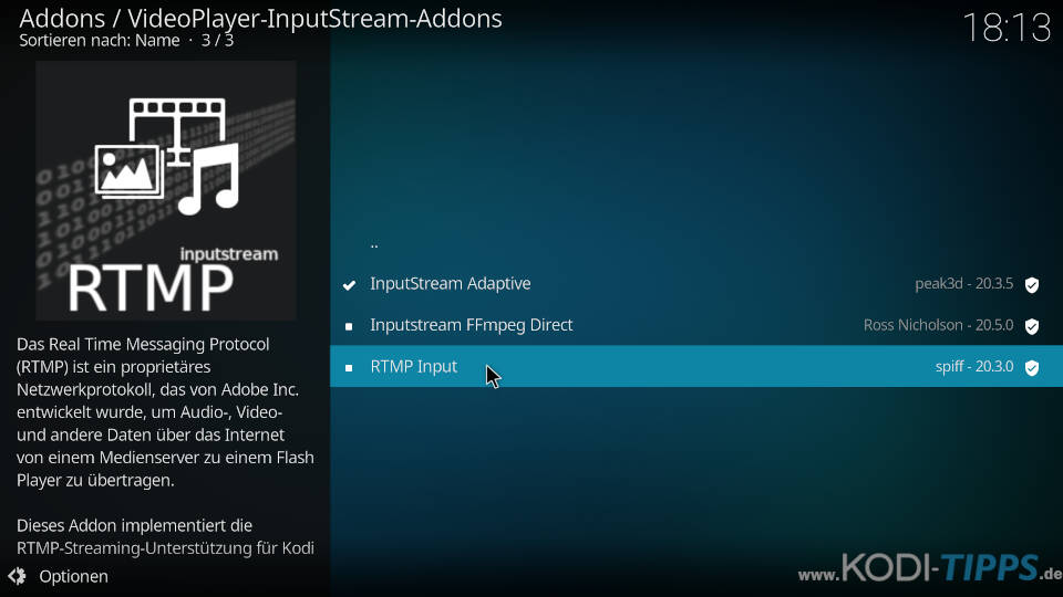 Kodi InputStream Adaptive & RTMP Input installieren - Schritt 9