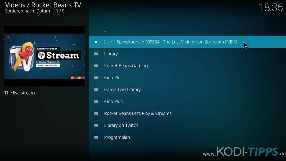 Rocket Beans TV Kodi Addon installieren - Schritt 11