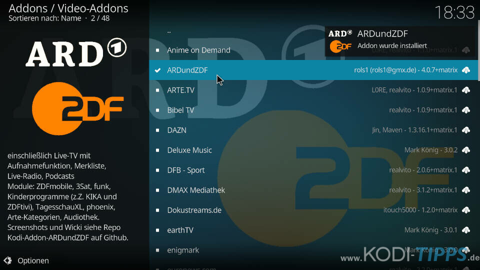 ARD und ZDF Kodi Addon installieren - Schritt 4