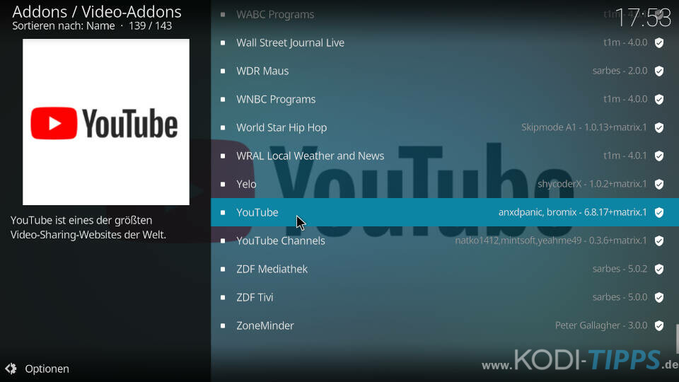 YouTube Kodi Addon installieren - Schritt 2