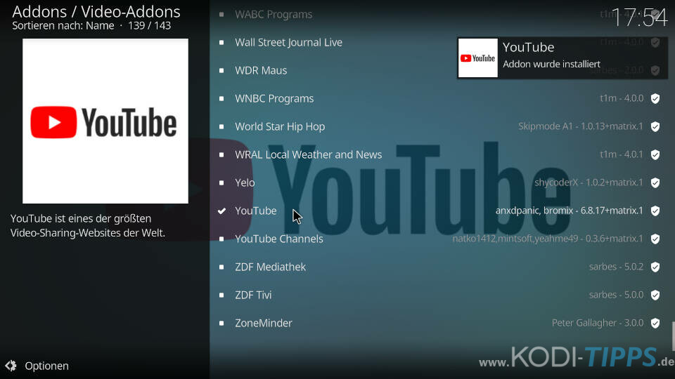 YouTube Kodi Addon installieren - Schritt 4