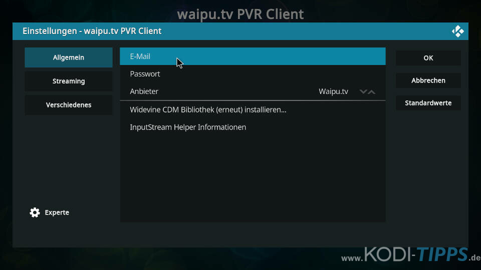 Waipu.tv PVR Client für Kodi installieren - Schritt 6