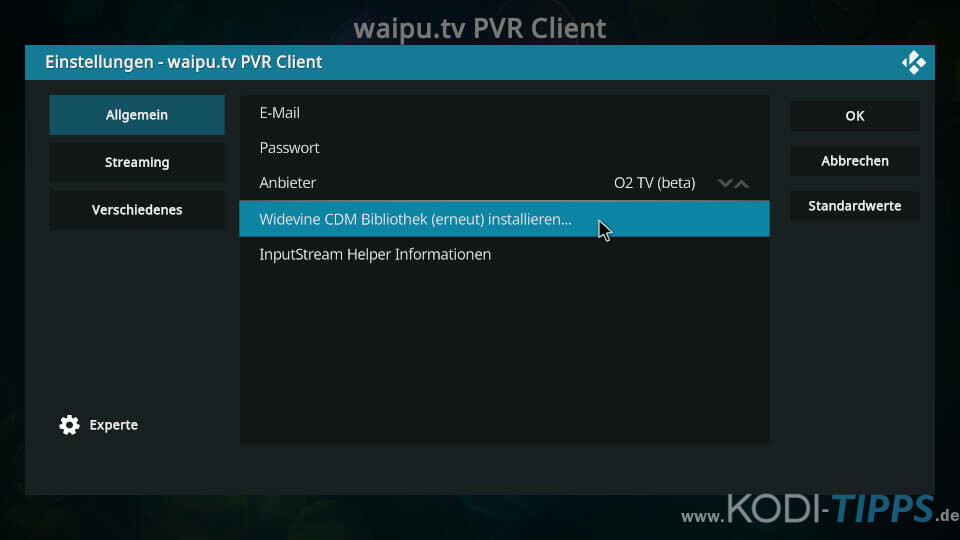 Waipu.tv PVR Client für Kodi installieren - Schritt 8