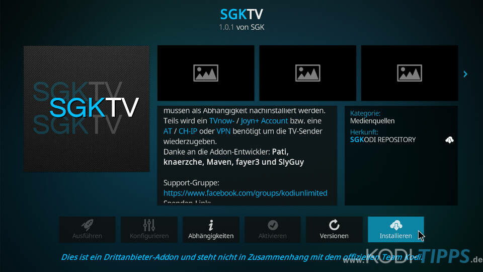 SGKTV Kodi Addon installieren - Schritt 3