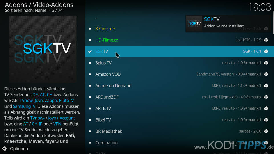 SGKTV Kodi Addon installieren - Schritt 5